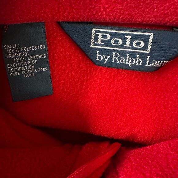Vintage Polo Ralph Lauren Fleece Jacket Men’s Large Red Full Zip Suede Trimmed - Picture 7 of 11
